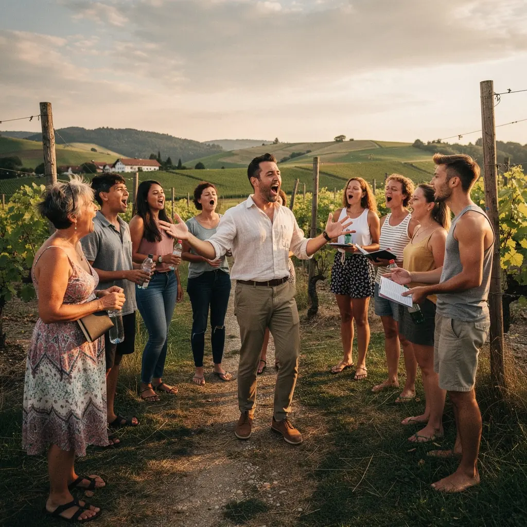 Eine Gruppe von Schülern, die gemeinsam Gesangstechniken üben.