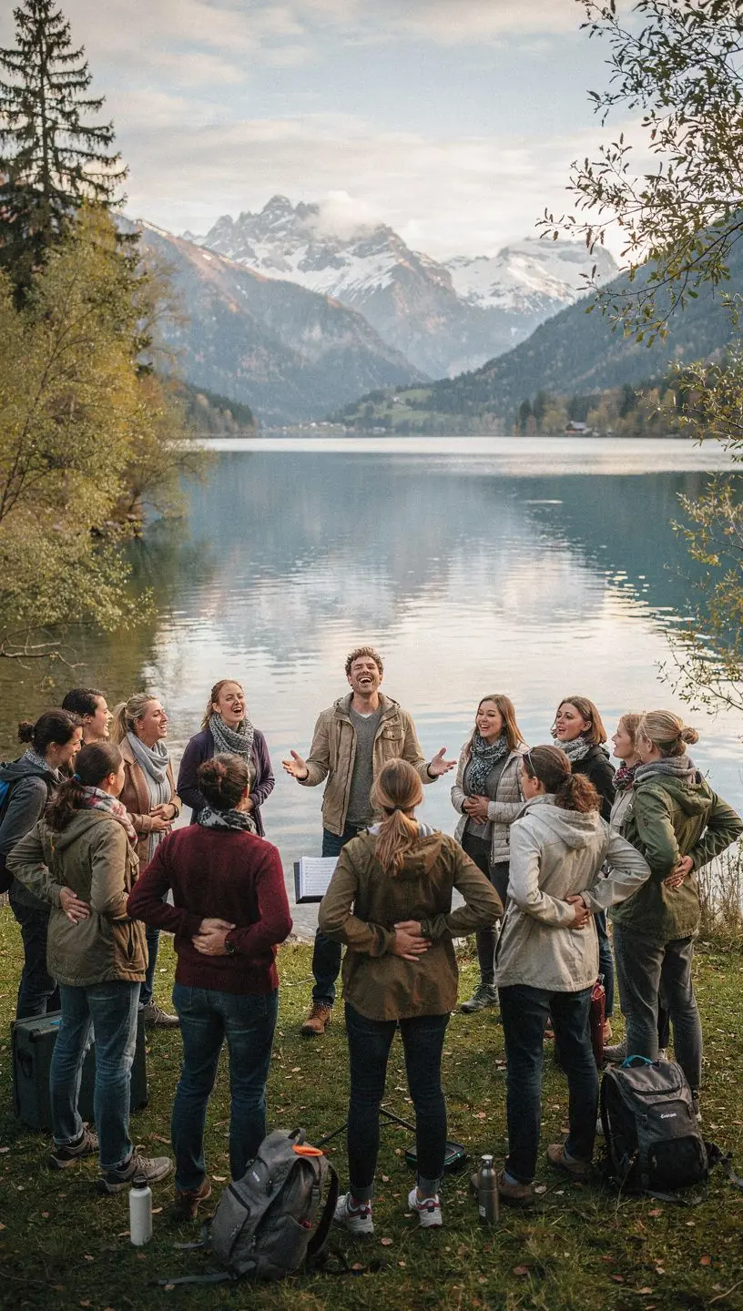 Ein Lehrer, der die richtige Atemtechnik demonstriert und den Schülern Tipps gibt.